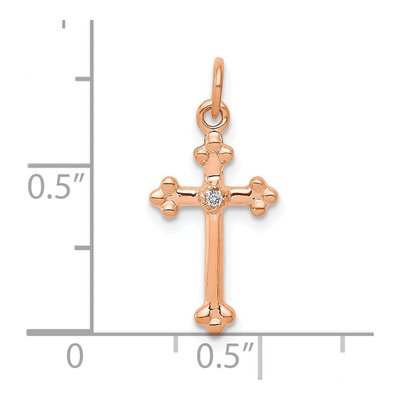 14K Rose Gold Small Diamond Budded Cross Pendant – view 4