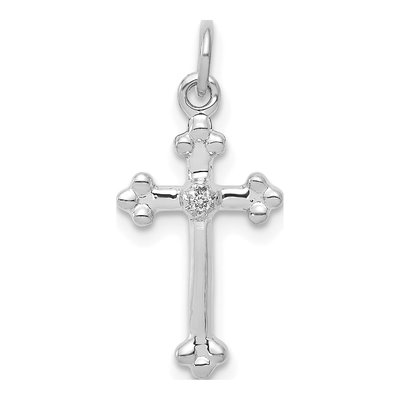 14K White Gold Diamond Budded Cross Pendant