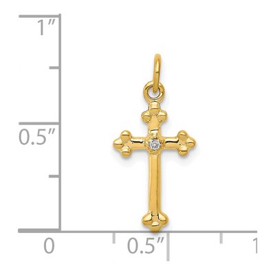 14K Yellow Gold Diamond Small Budded Cross Pendant – view 5