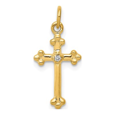 14K Yellow Gold Diamond Small Budded Cross Pendant