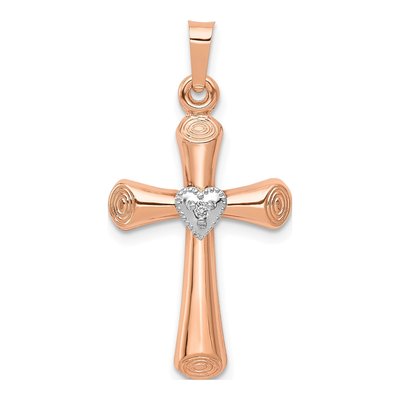 10K Two-Tone Gold Diamond Hollow Latin Cross Pendant