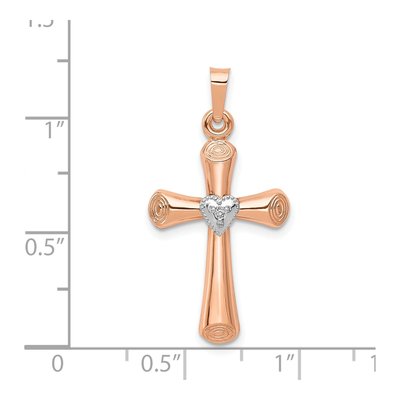 14K Two-Tone Gold Diamond Heart Cross Pendant – view 3