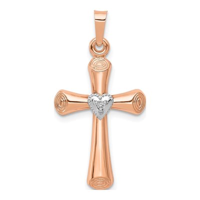 14K Two-Tone Gold Diamond Heart Cross Pendant
