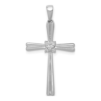 14K White Gold 1/20 ct tw Diamond Cross Pendant