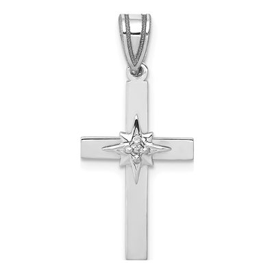 14K White Gold Diamond Star Cross Pendant
