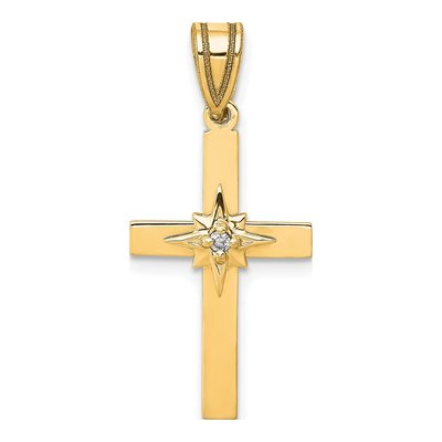 14K Yellow Gold Diamond Star Cross Pendant