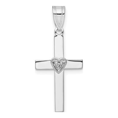 14K White Gold Diamond Heart Cross Pendant