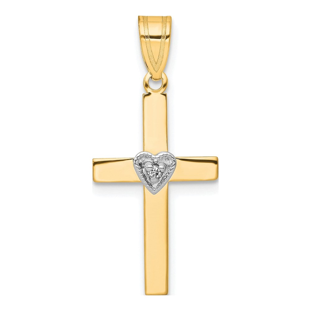 14K Two-Tone 0.01ct Diamond Heart Cross Pendant