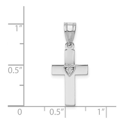 14K White Gold Diamond Heart Cross Pendant – view 5