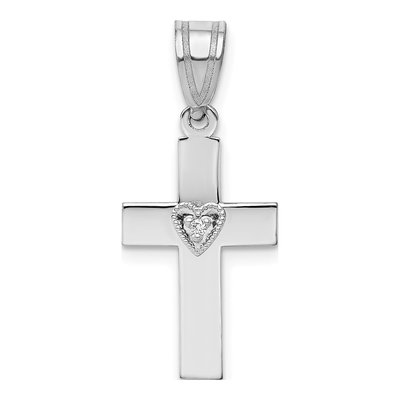 14K White Gold Diamond Heart Cross Pendant