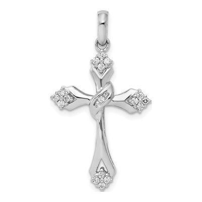 14K White Gold 1/5 ct tw Diamond Cross Pendant