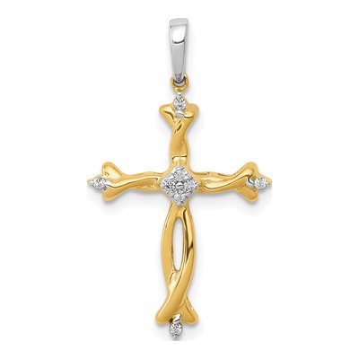 14K Two-Tone Gold 1/20 ct tw Diamond Cross Pendant