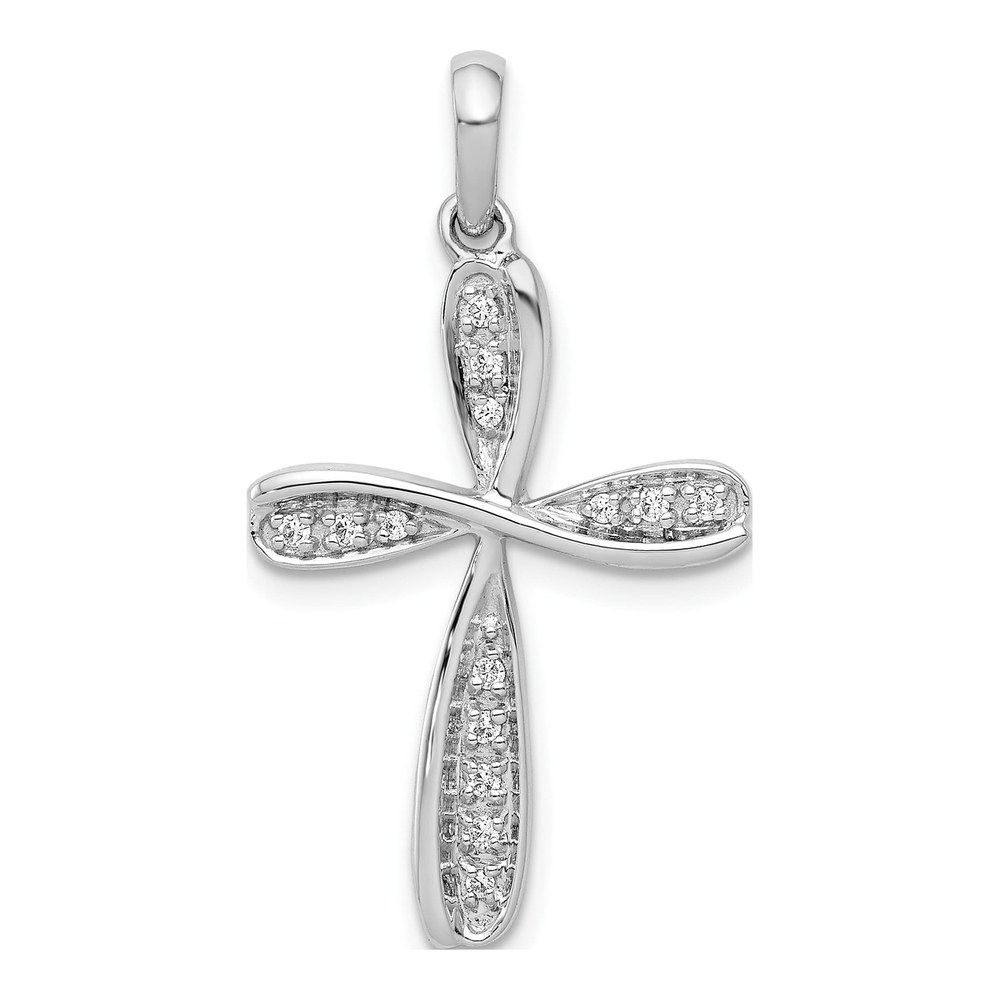 14K White Gold Diamond Cross Pendant, 1/15 ct