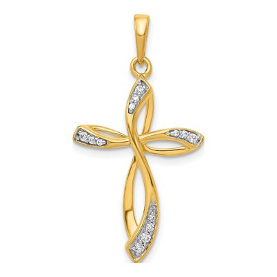 10K Yellow Gold 1/10 ct tw Diamond Cross Pendant