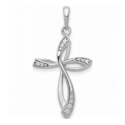 14K White Gold 1/10 ct tw Diamond Cross Pendant