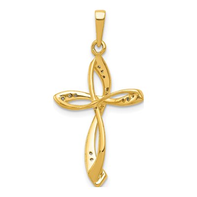 14K Yellow Gold 1/10 ct tw Diamond Cross Pendant – view 4