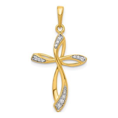 14K Yellow Gold 1/10 ct tw Diamond Cross Pendant