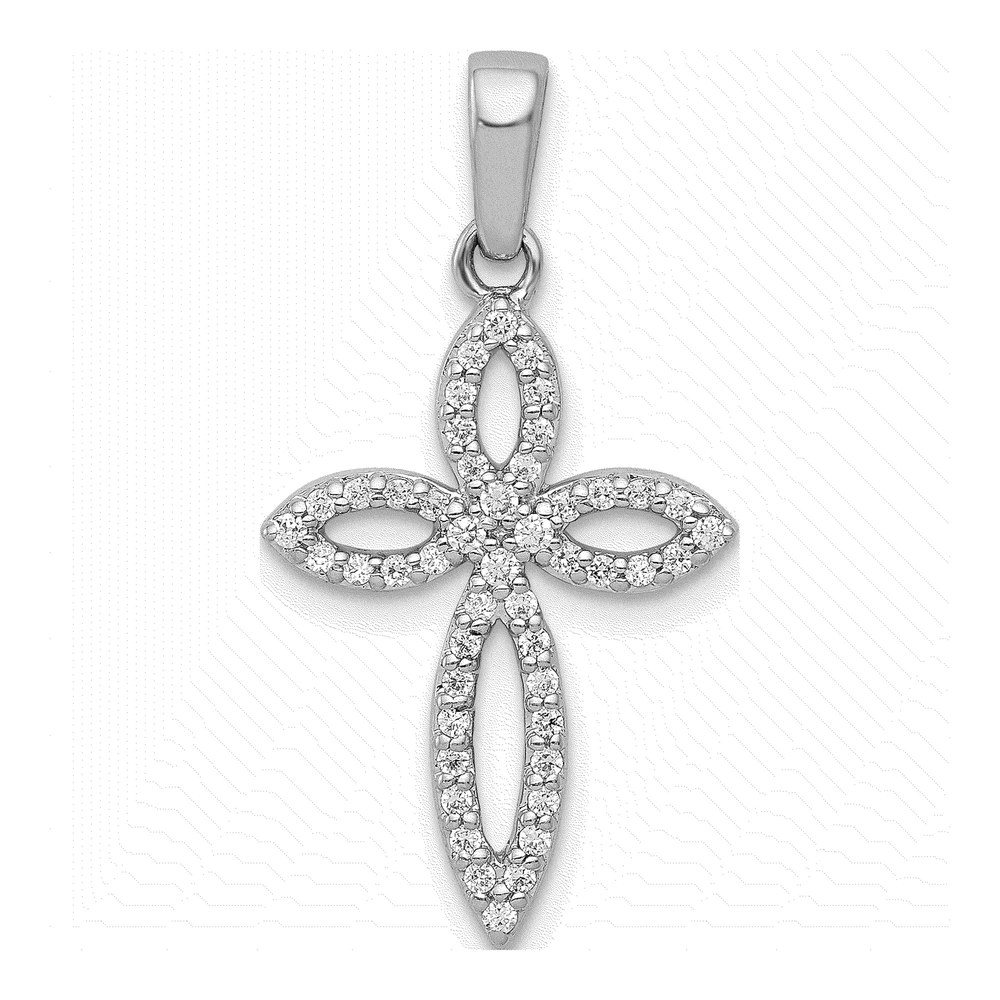 14K White Gold 1/5 ct tw Diamond Cross Pendant