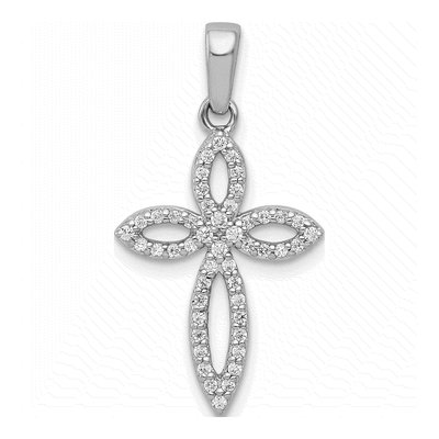 14K White Gold 1/5 ct tw Diamond Cross Pendant