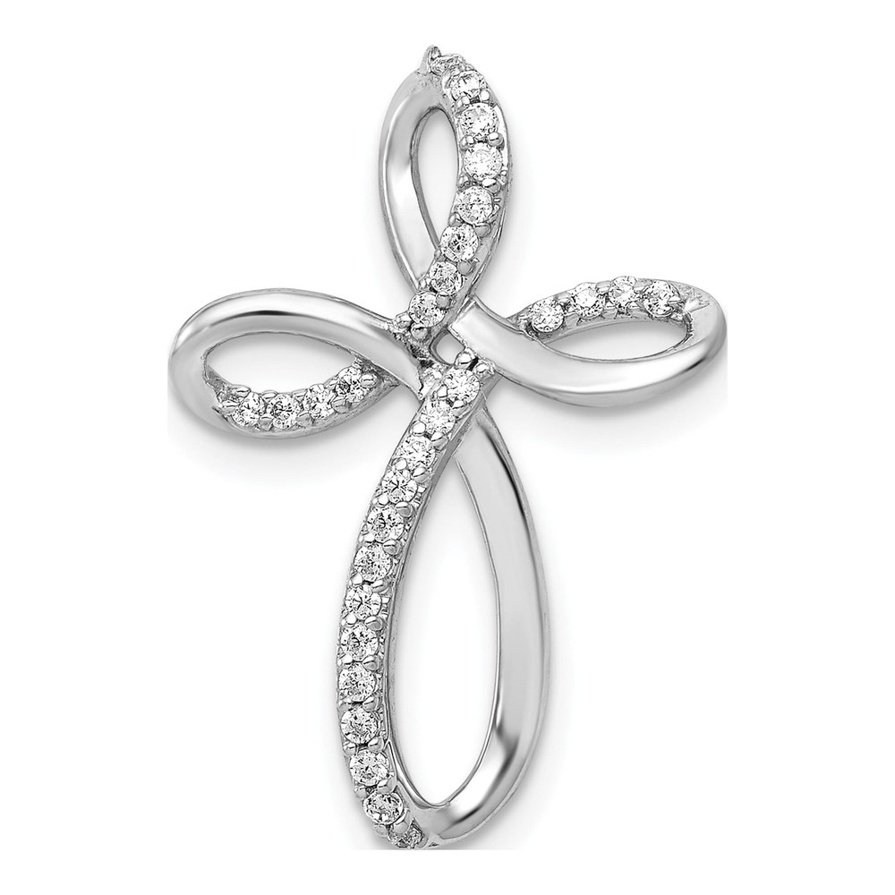 14K White Gold 1/6 ct tw Diamond Cross Omega Slide Pendant