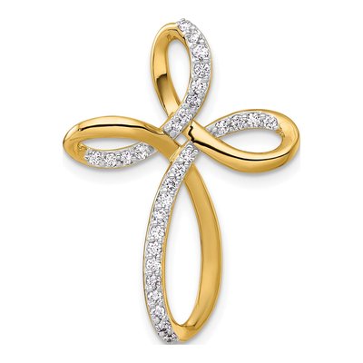 14K Yellow Gold 1/3 ct tw Diamond Cross Omega Slide Pendant