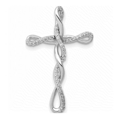 14K White Gold 1/6 ct tw Diamond Twisted Cross Slide Pendant