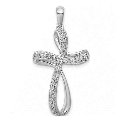 14K White Gold 1/5 ct tw Diamond Cross Pendant