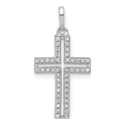 14K White Gold 1/8 ct tw Diamond Cross Pendant