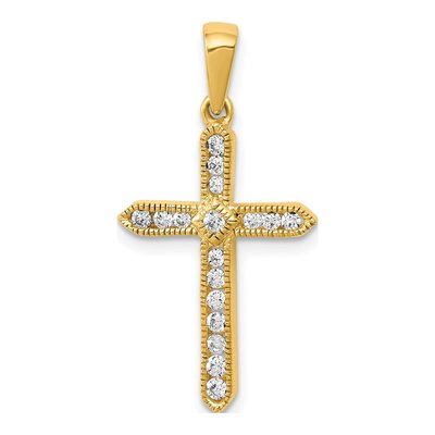 14K Yellow Gold 1/4 ct tw Diamond Cross Pendant