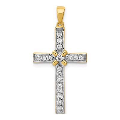 14K Yellow Gold 1/3 ct tw Diamond Cross Pendant