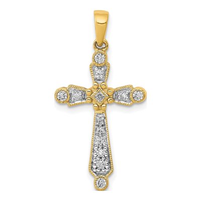 14K Yellow Gold 1/5 ct tw Diamond Cross Pendant