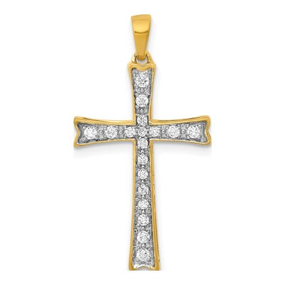 14K Yellow Gold 1/5 ct tw Lab-Grown Diamond Cross Pendant
