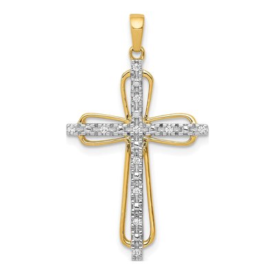 14K Yellow Gold 1/20 ct tw Diamond Cross Pendant