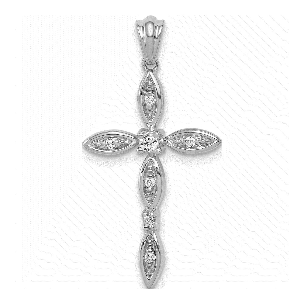 14K White Gold 1/10 ct tw Diamond Cross Pendant