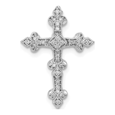 14K White Gold 1/6 ct tw Diamond Filigree Cross Slide Pendant