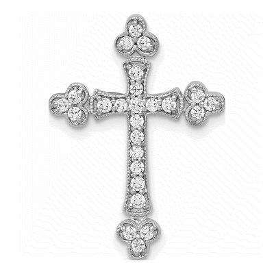 10K White Gold 1/4 ct tw Diamond Budded Cross Slide Pendant