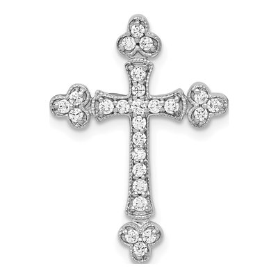 14K White Gold 1/4 ct tw Diamond Budded Cross Slide Pendant