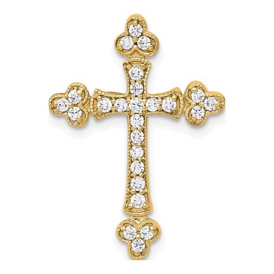14K Yellow Gold 1/4 ct tw Diamond Budded Cross Slide Pendant