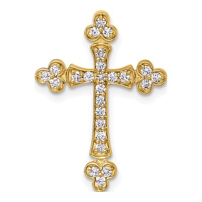 14K Yellow Gold 1/3 ct tw Diamond Budded Cross Slide Pendant