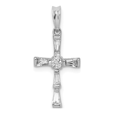 14K White Gold 1/5 ct tw Diamond Cross Pendant