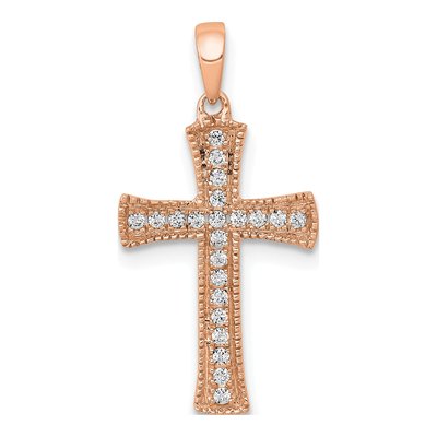 14K Rose Gold 1/10 ct tw Diamond Cross Pendant