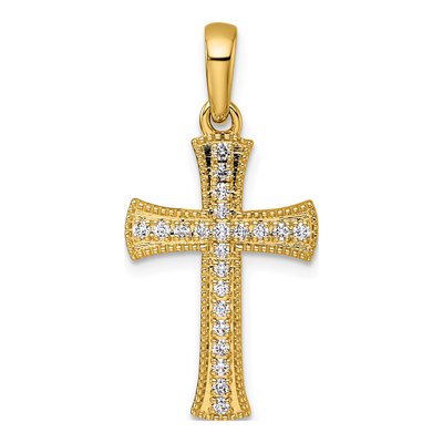 14K Yellow Gold 1/4 ct tw Diamond Cross Pendant