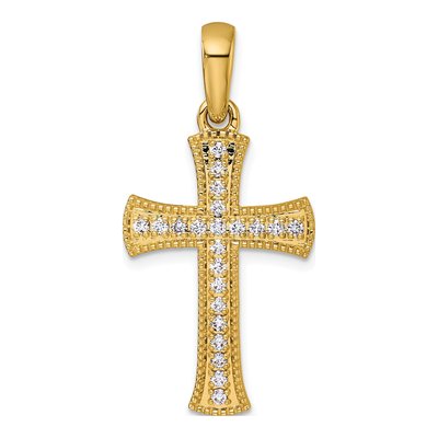 14K Yellow Gold 3/8 ct tw Diamond Cross Pendant