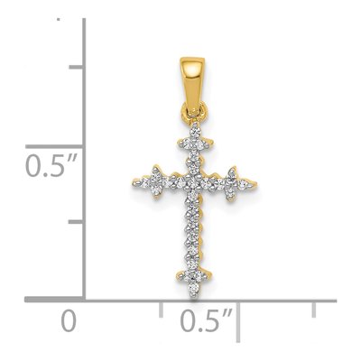 10K Yellow Gold 1/10 ct tw Diamond Fleur de Lis Cross Pendant – view 4