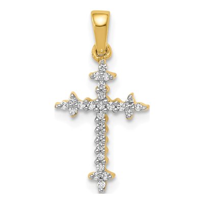 10K Yellow Gold 1/10 ct tw Diamond Fleur de Lis Cross Pendant