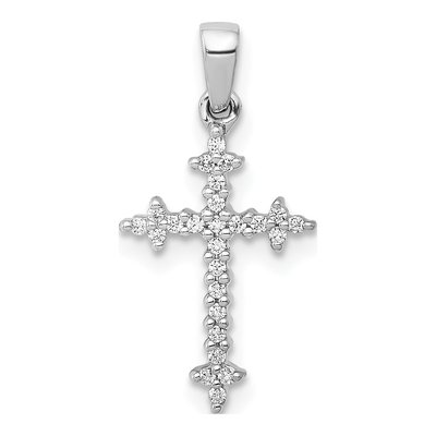 14K White Gold 1/10 ct tw Diamond Fleur de Lis Cross Pendant