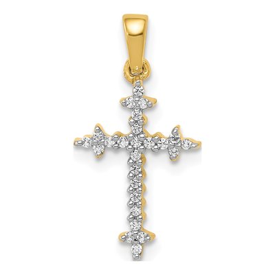 14K Yellow Gold 1/10 ct tw Diamond Fleur de Lis Cross Pendant