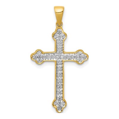 10K Yellow Gold 1/10 ct tw Diamond Budded Cross Pendant