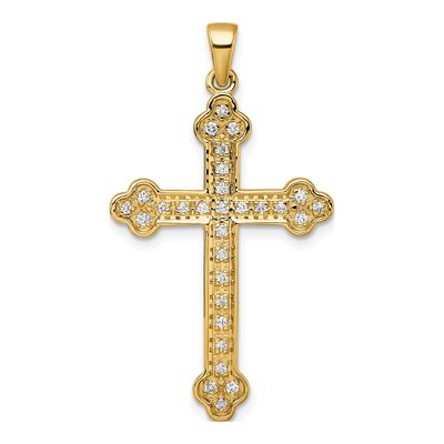 14K Yellow Gold 1/4 ct tw Diamond Cross Pendant