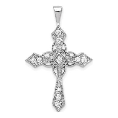 14K White Gold 1/3 ct tw Diamond Cross Pendant